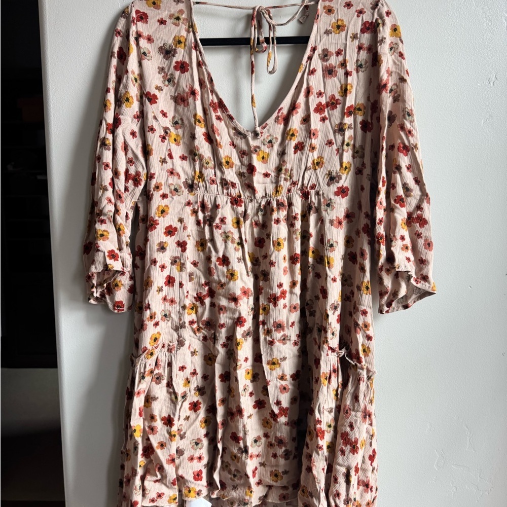 Millibon Floral Cottagecore Boho Mini Dress Tie Back Tiered Flowy Fairycore - Picture 5 of 5